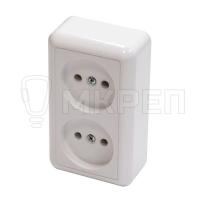 Розетка 2-местная Оптима, открытой установки, без заземления белая