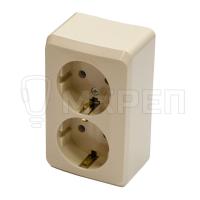 Розетка 2-местная, 16А, РА16-007К, открытой установки, с заземлением бежевая