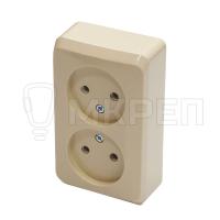 Розетка 2-местная, 16А, РА16-005К, открытой установки, без заземления бежевая