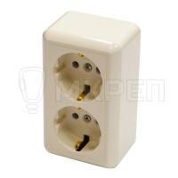 Розетка 2-местная Оптима, открытой установки, с заземлением бежевая