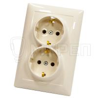 Розетка 2-местная, 16А, РС16-007К, скрытой установки, с заземлением бежевая