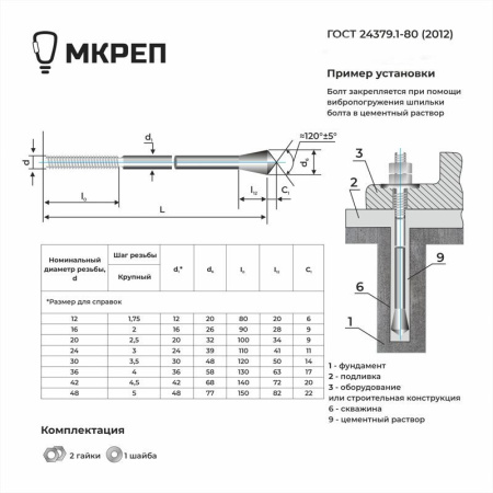 Фундаментный анкерный болт тип 6.2 (под заказ)