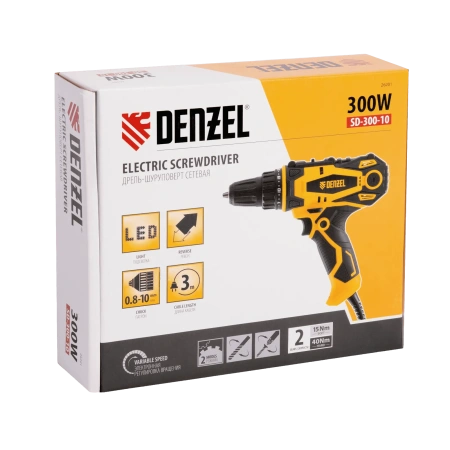 Дрель-шуруповерт, 220В, SD-300-10, Denzel